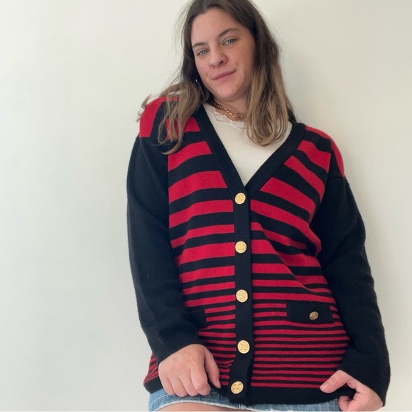 St. Michael Sweaters - Vintage St. Michael Wool Striped Button Down Cardigan Size Medium